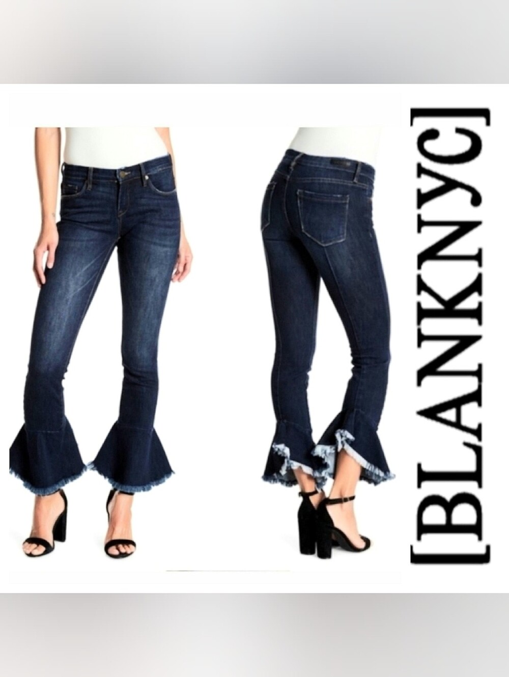 BLANKNYC Fancy That Cropped Skinny Ruffle Hem Blue Jeans 26x29